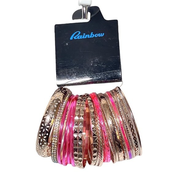 Rose Gold-tone & Pink Assorted Bangle Bracelets - Picture 2 of 3